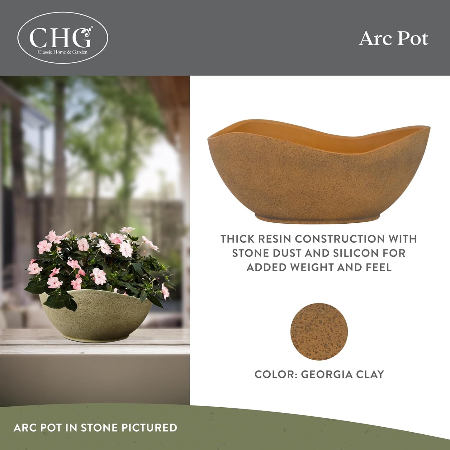 Classic Home and Garden Arc Unique Planter Bowl w/Drain Plug - UV Resi