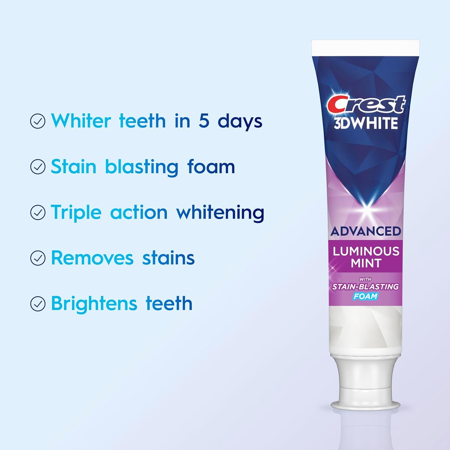 Crest 3D White Advanced Luminous Mint Teeth Whitening Toothpaste, Cres