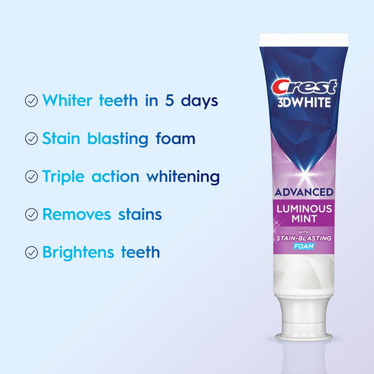 Crest 3D White Advanced Luminous Mint Teeth Whitening Toothpaste, Cres