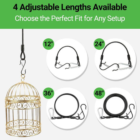 36-inch Hanging Cable – Heavy-Duty 3/16" PVC-Coated Stainless Steel with S-Hooks & Snap Hook for Bird Feeders, Plants, Flower Pots, and Outdoor Hanging Chains