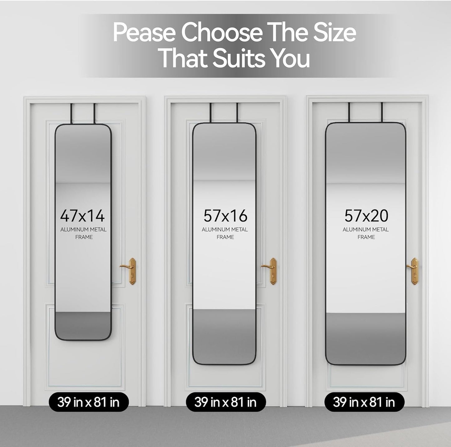 47x14 Mirror Rectangle Full Body Length Door Hanging Wall Mounted Metal Aluminum Alloy Frame Dressing Make-up Mirrors for Entryway Bedroom Bathroom Living Room 47 14 inch Black