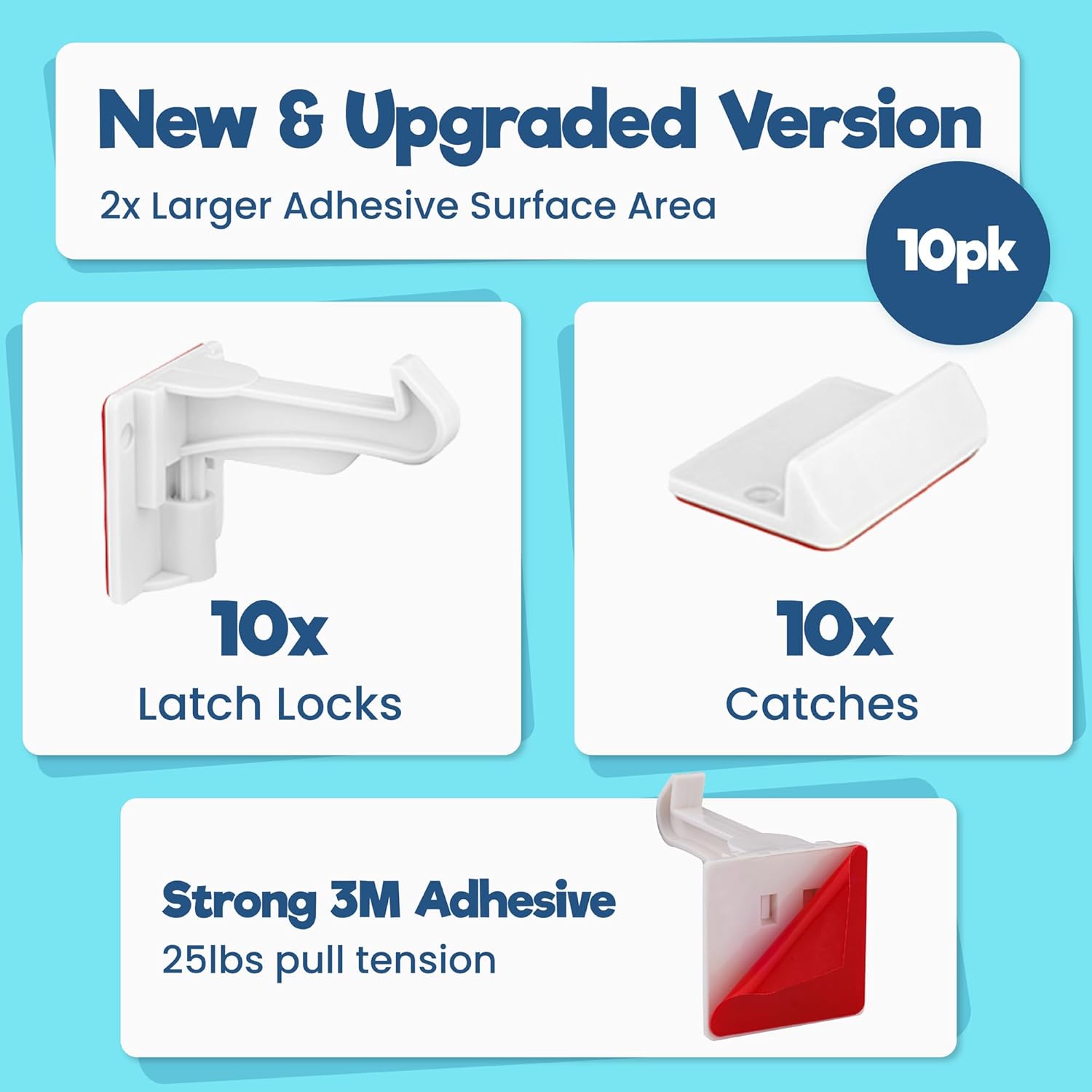 Upgraded Invisible Baby Proofing Cabinet Latch Locks (10 Pack) - No Dr