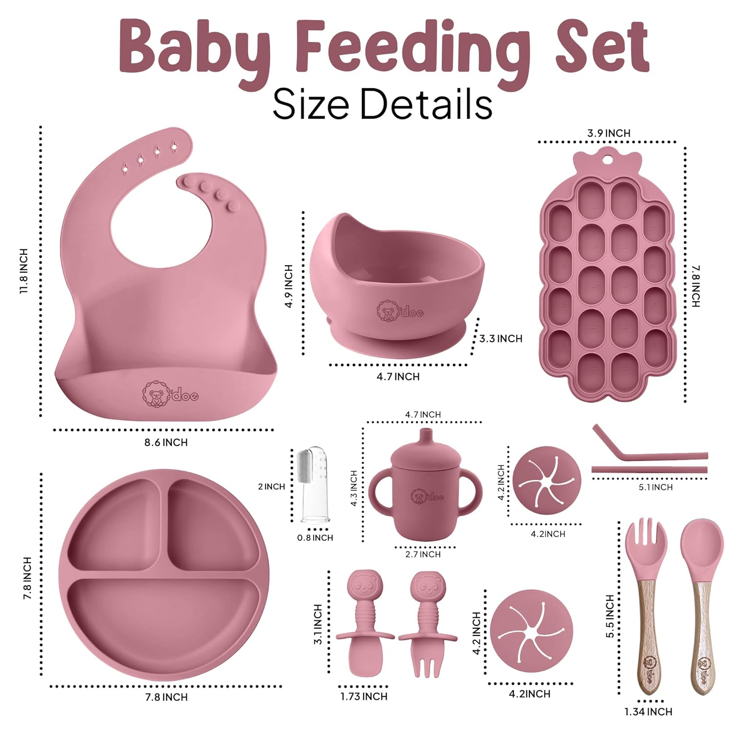 O'doe Baby Weaning Set – 15 Pcs Silicone Baby Feeding Set with Suction