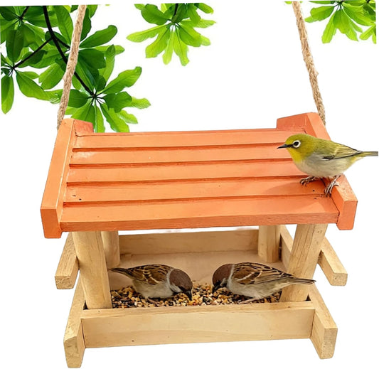 Bird Feeders for Outdoors Wooden Squirrel-Proof Hanging Bird Feeder with Lid and Large Seed Capacity for Garden Yard & Backyard Hanging Feeder, Feeders for Outdoors, Fe