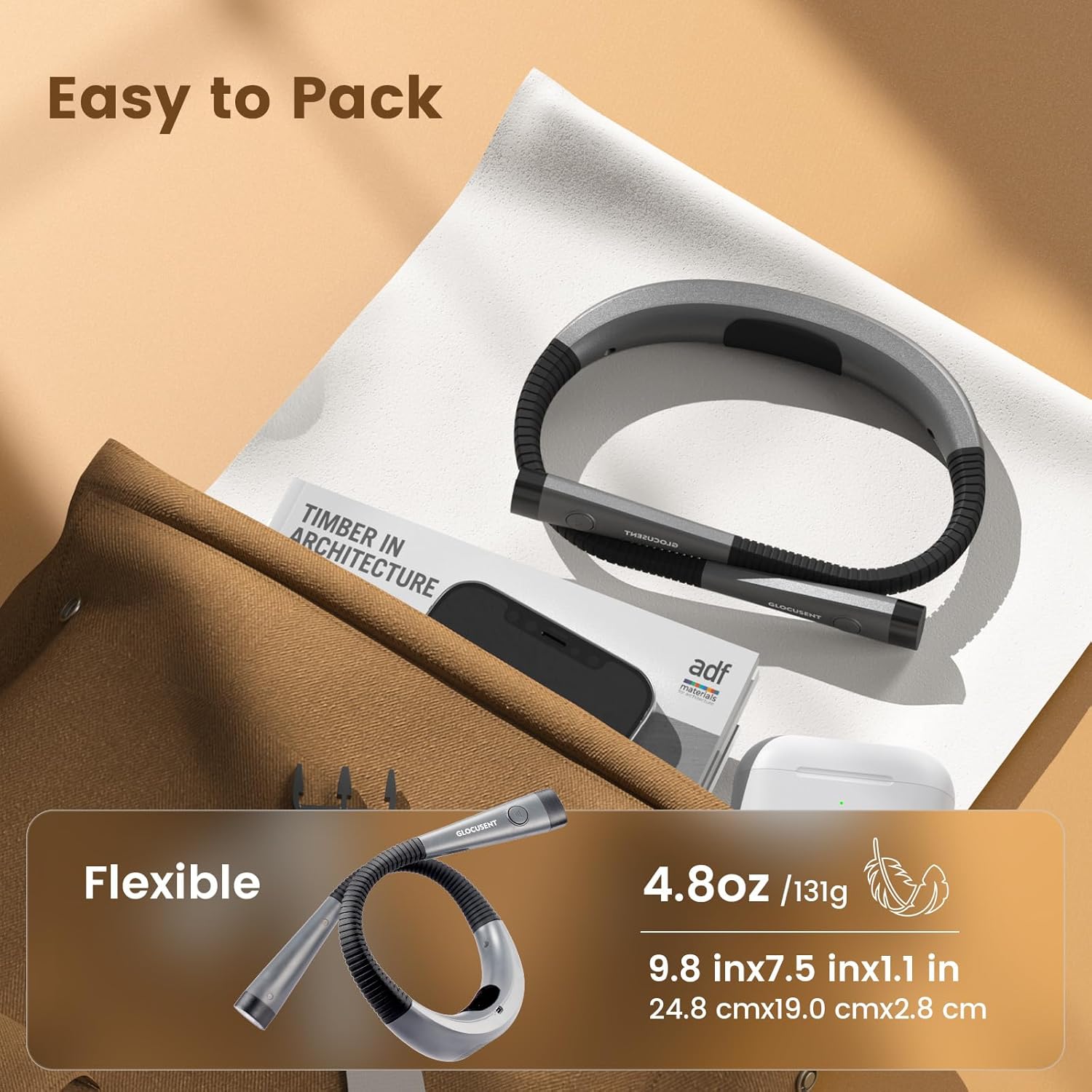 Glocusent Book Light, 3-Color & 6-Brightness Reading Light, Bendable N