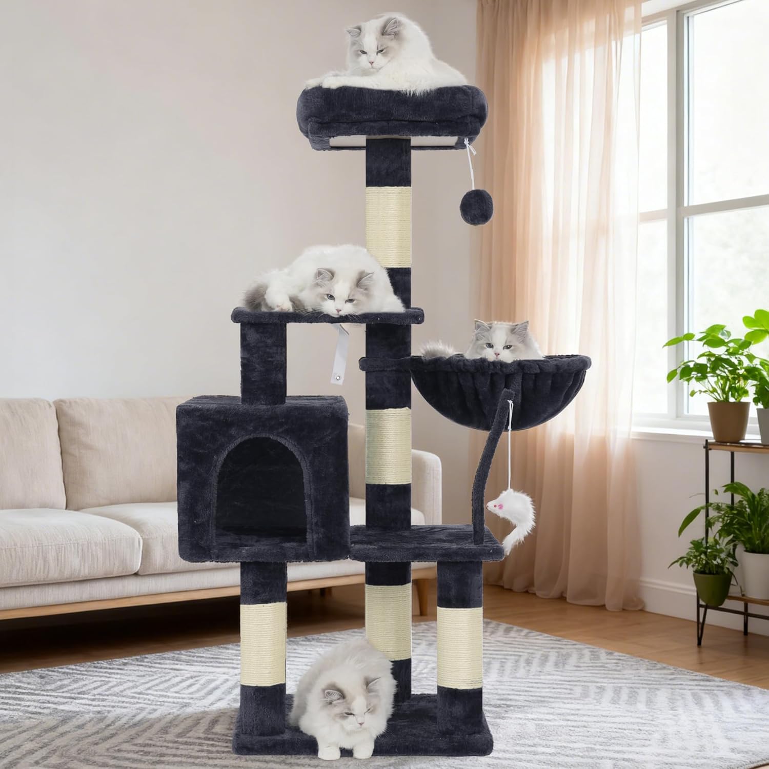 Heybly Cat Tree with Toy, Cat Tower Condo for Indoor Cats, Cat House w