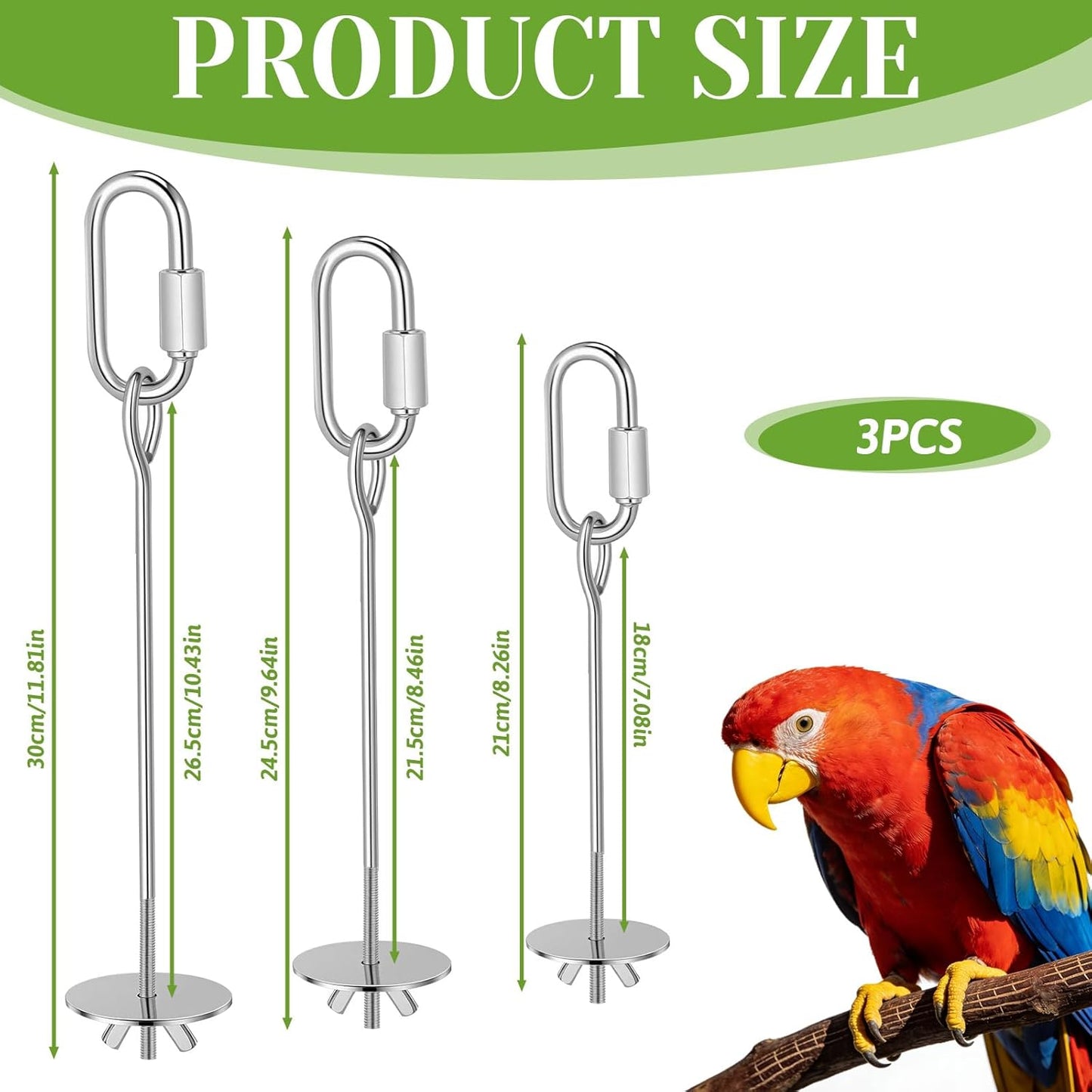 Bird Cage Food Holder, 3 Pcs Bird Treats Skewer Stainless Steel Parrot Foraging Toys Hanging Fruit Vegetable Feeder for Macaw Parakeet Budgie (3 Sizes)