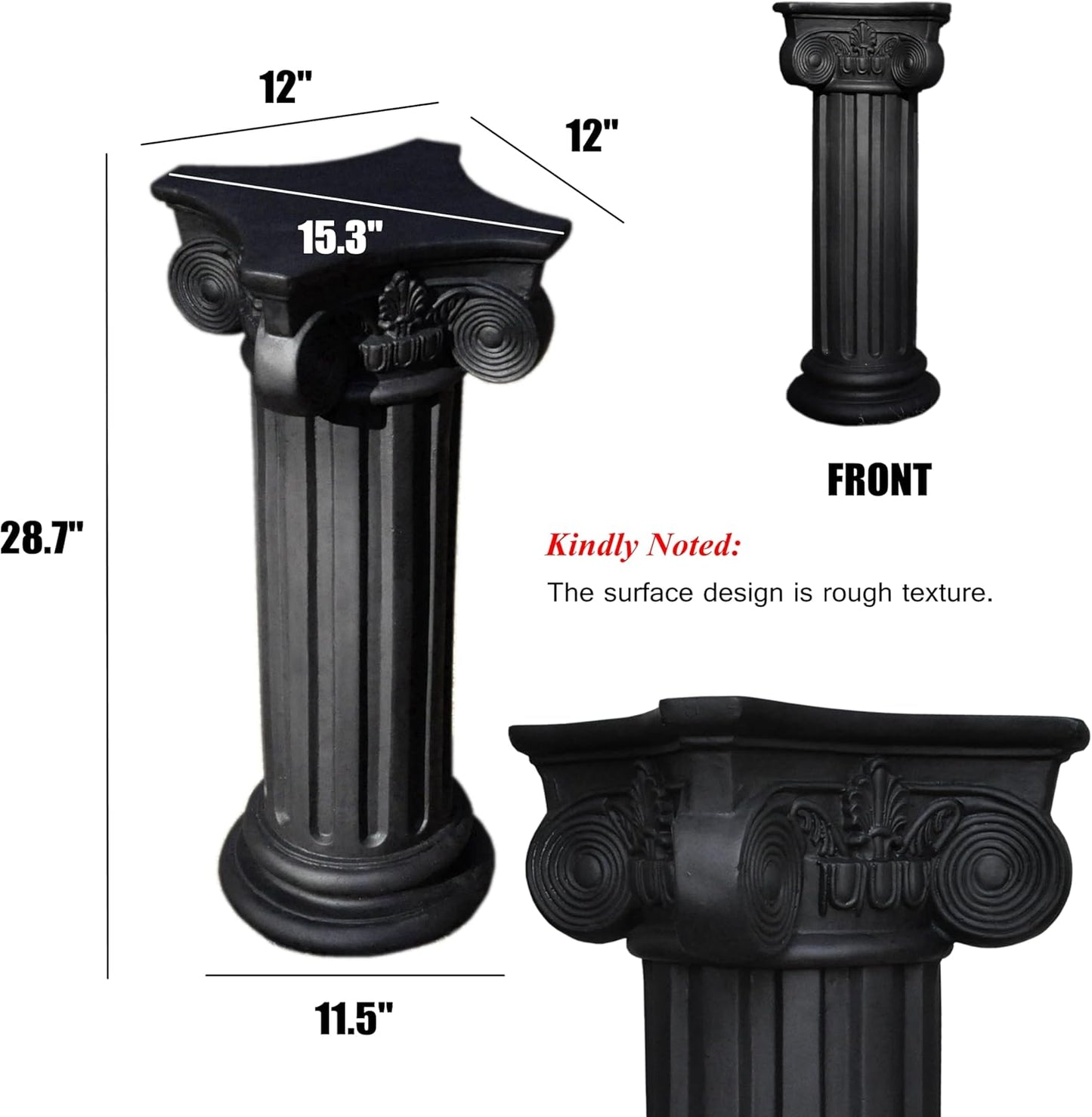 Classic Magnesium Oxide Greek Roman Column Pillar for Indoor & Outdoor Use, Vinatge Architectural Decoration for Statues Plants, Vases, Books for Home, Office, Garden, Backyard, Patio, Wedding or Event Dispalys, 28.7”High (Black)