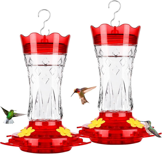 Hummingbird Feeders for Outdoors Hanging, BOLITE Glass Hummingbird Feeder, 4 Bee Guard Feeding Ports, Built-in Ant Moat, Leak Proof, 15 Ounces, Stars Decor, Red, 2 Pack, Gifts for Women Men