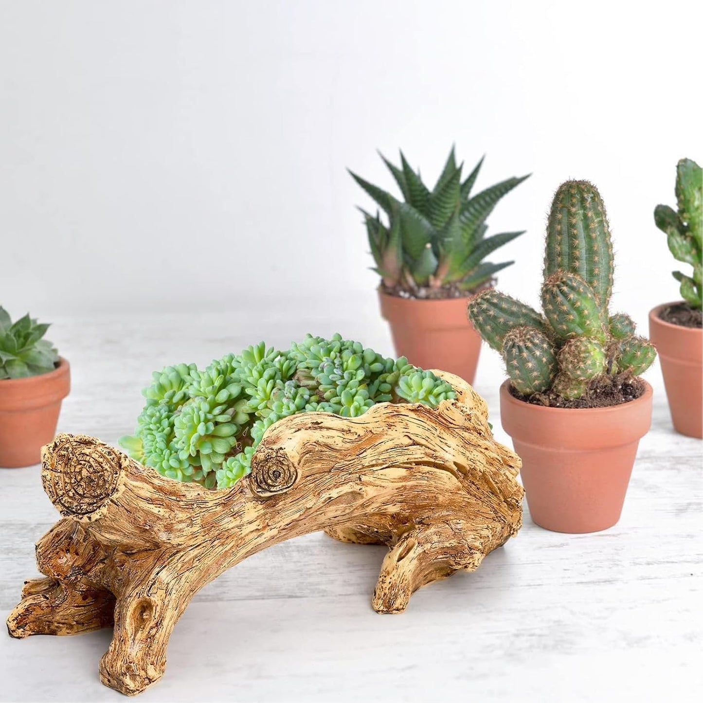 Artificial Driftwood Planter, Vintage Artificial Stump Log Like Container Pot, Tree Stump Sculpture Pot for Strawberry, Small Plants