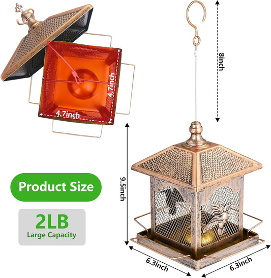 LBTING Bird Feeder for Outside, Metal Square Lantern-Shaped Bird Feede