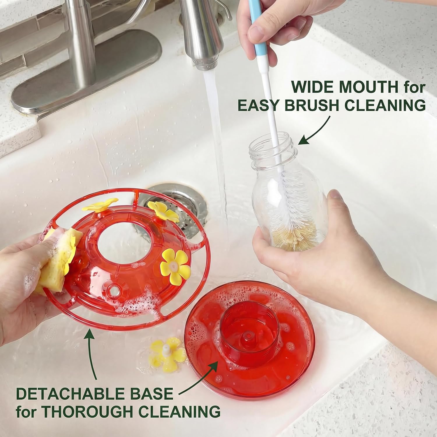 Plastic Hummingbird Feeders for Outdoors 2 Pack - 12oz Clear Bottle wi