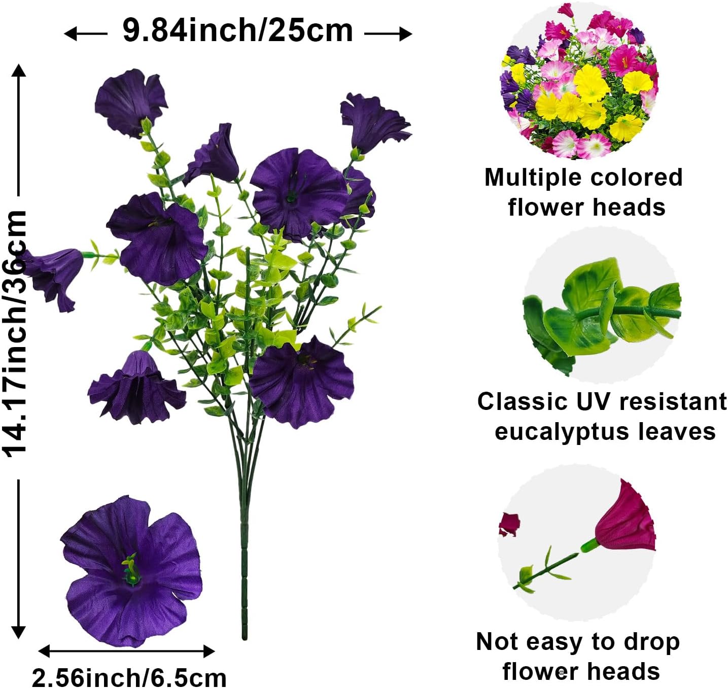 12 Bundles Artificial Flowers for Outdoors UV Resistant Morning Glory Artificial Flowers Fake Petunias for Home Front Porch Garden Patio Window Box Outside Indoor Planter Decor (4 Colors)