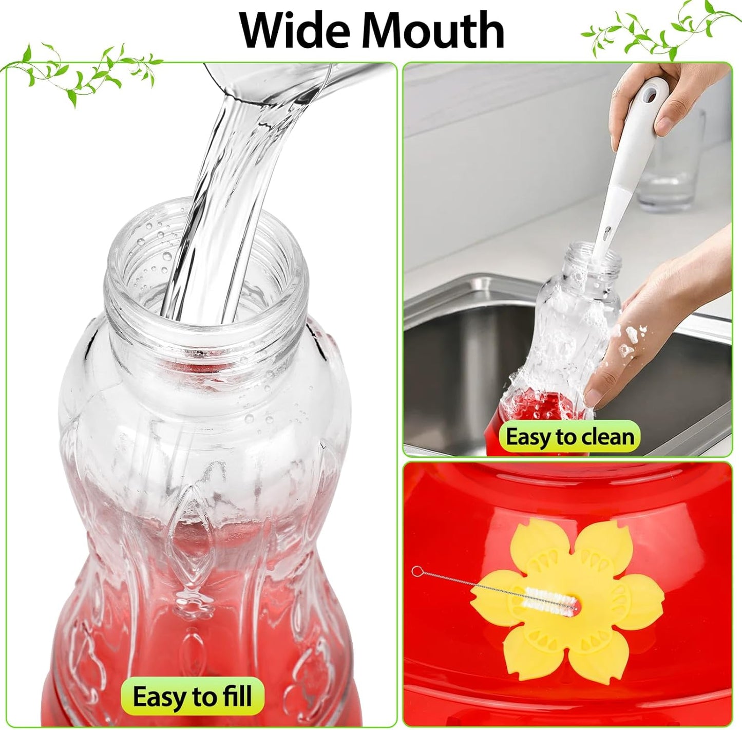 Glass Hummingbird Feeders for Outdoors, Built-in Ant Moat & Leakproof Design, XAROO Hummingbird Feeder with 4 Bee Guard Feeding Ports, 15OZ, Red, Gifts for Mom Wife Dad, Birthday Gift for Men Women