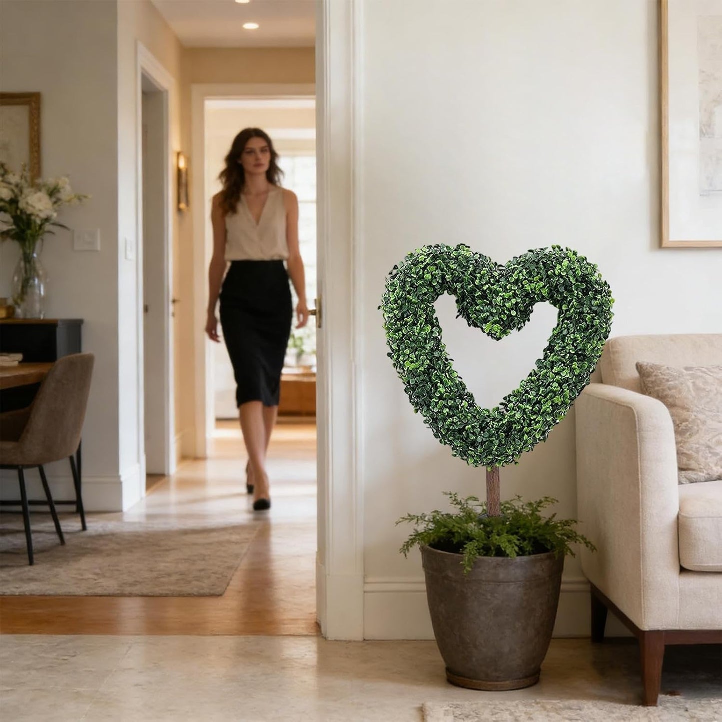 Outdoor Topiary - 25.5in Valentines Plant with Stake, Heart Shaped Decorative Greenery for Planter Pot Potted Courtyard, Porch Wedding Farmhouse Backyard Display, Seasonal Landscape Ornament