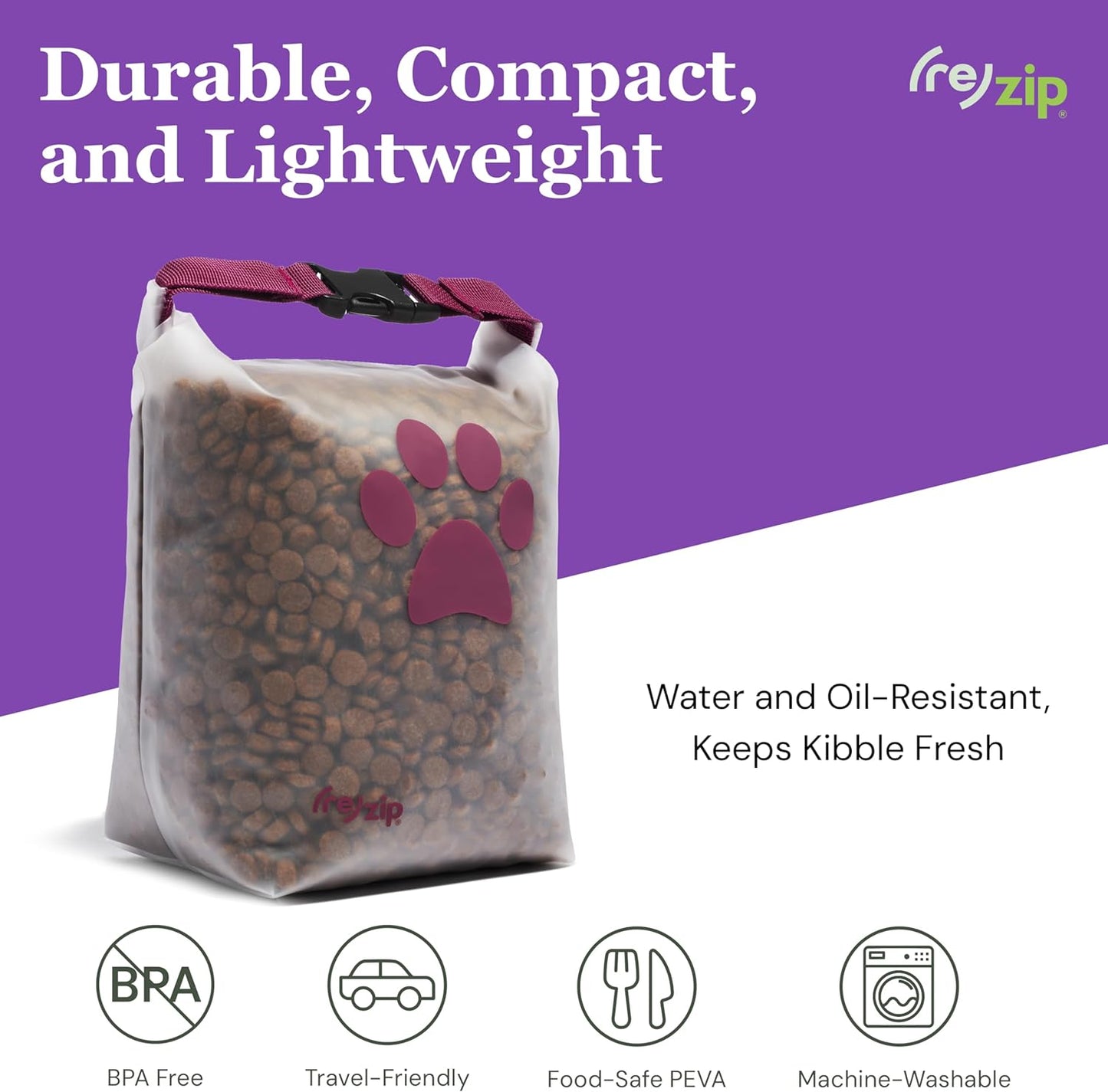 (re)zip Roll Top Pet Food Storage Bag (14-Cup) | BPA-Free, Food Grade,