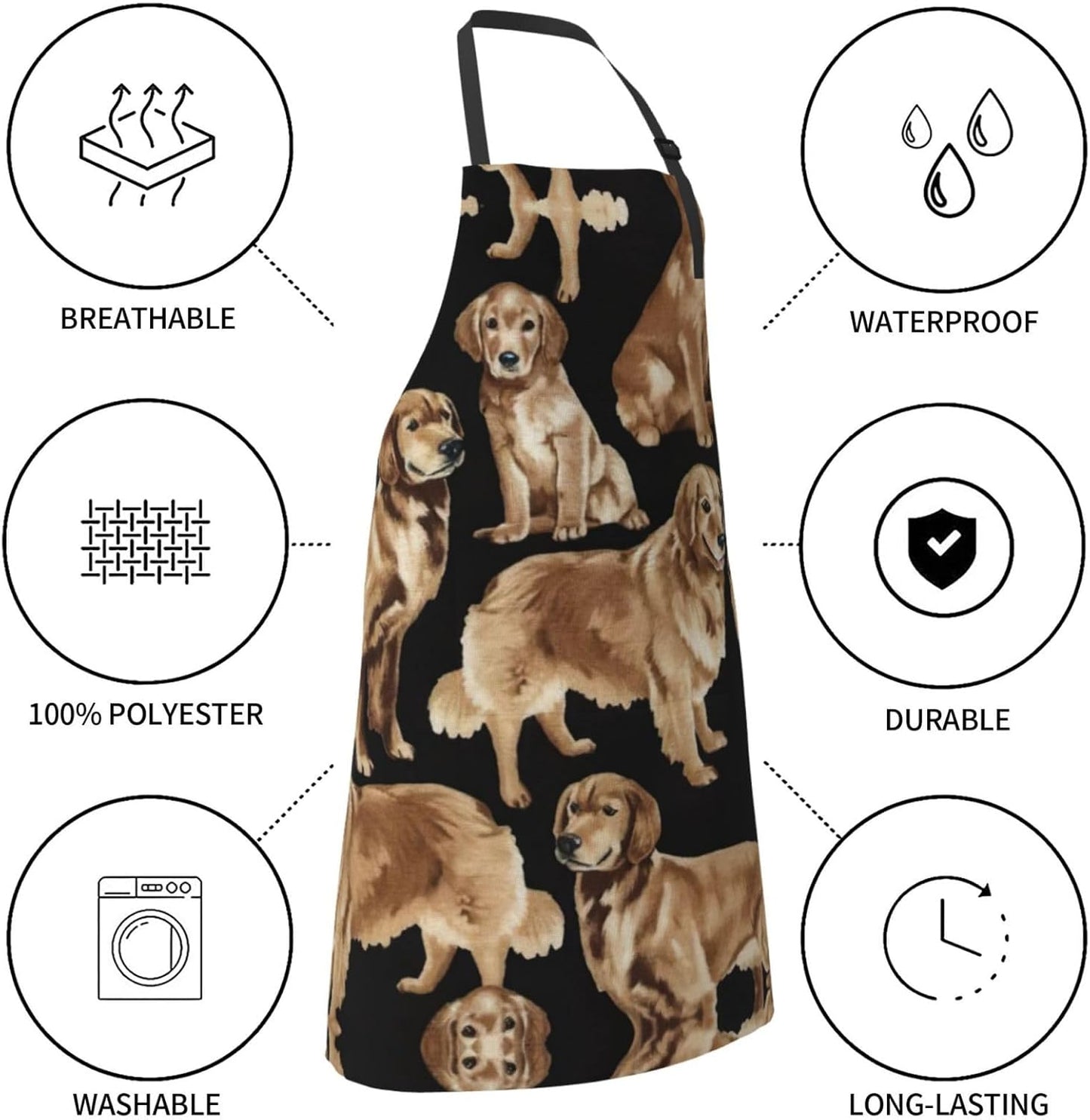 Golden Retrievers print Waterproof apron with pocket adjustable cookin