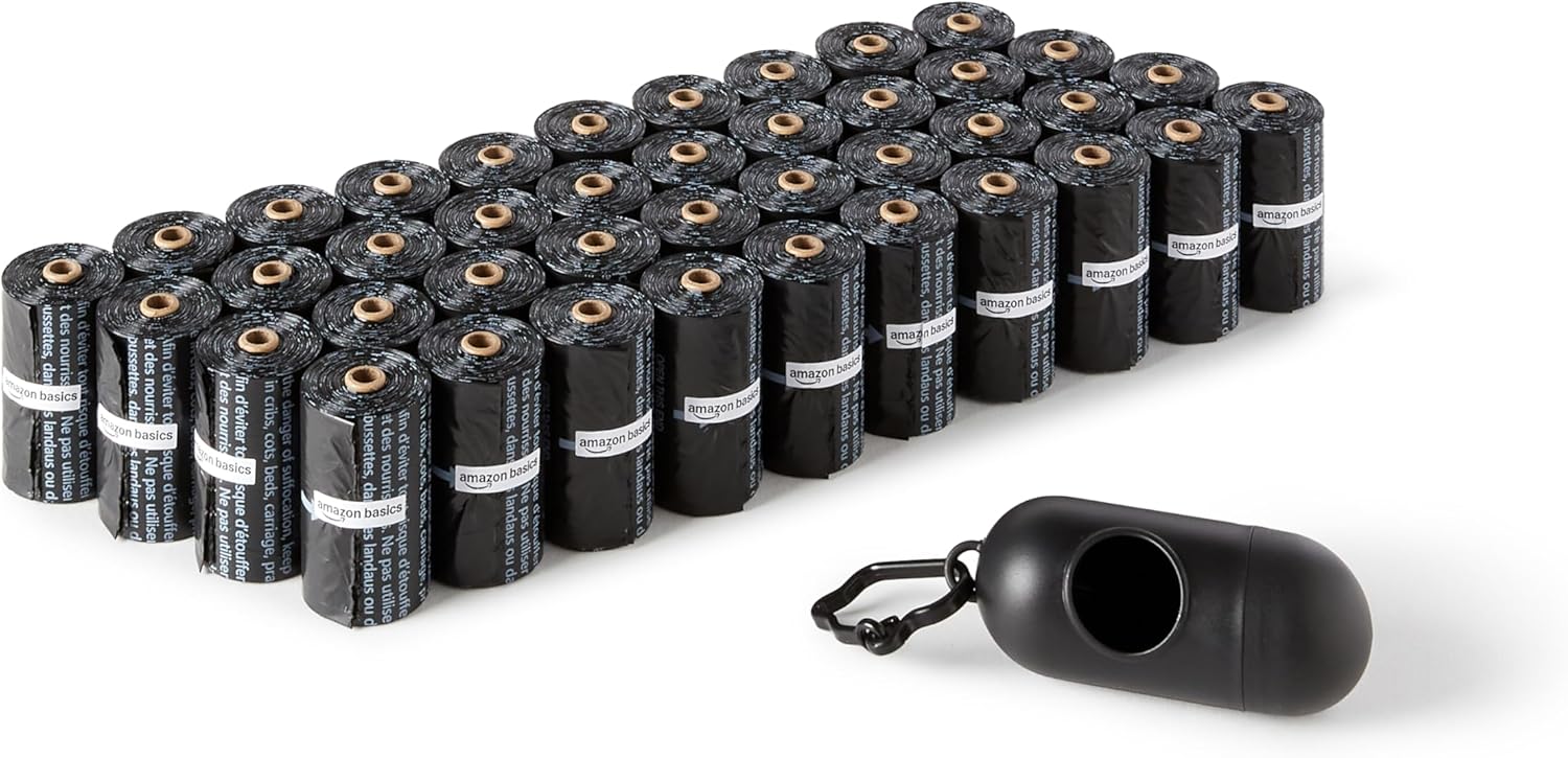 Amazon Basics Dog Poop Leak Proof Bags with Dispenser and Leash Clip, 