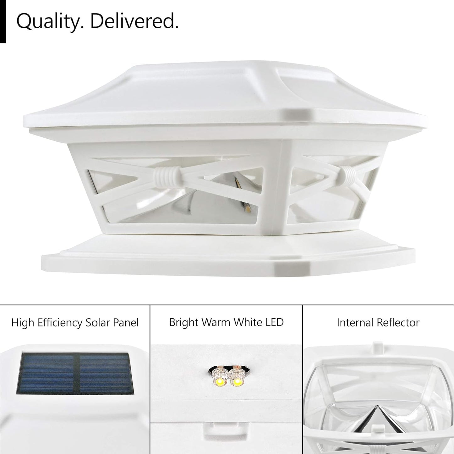 Davinci Lighting Flexfit Solar Outdoor Post Cap Lights - Includes Bases for 4x4 5x5 6x6 Wooden Posts - Bright LED Light - Pearl White (2 Pack)