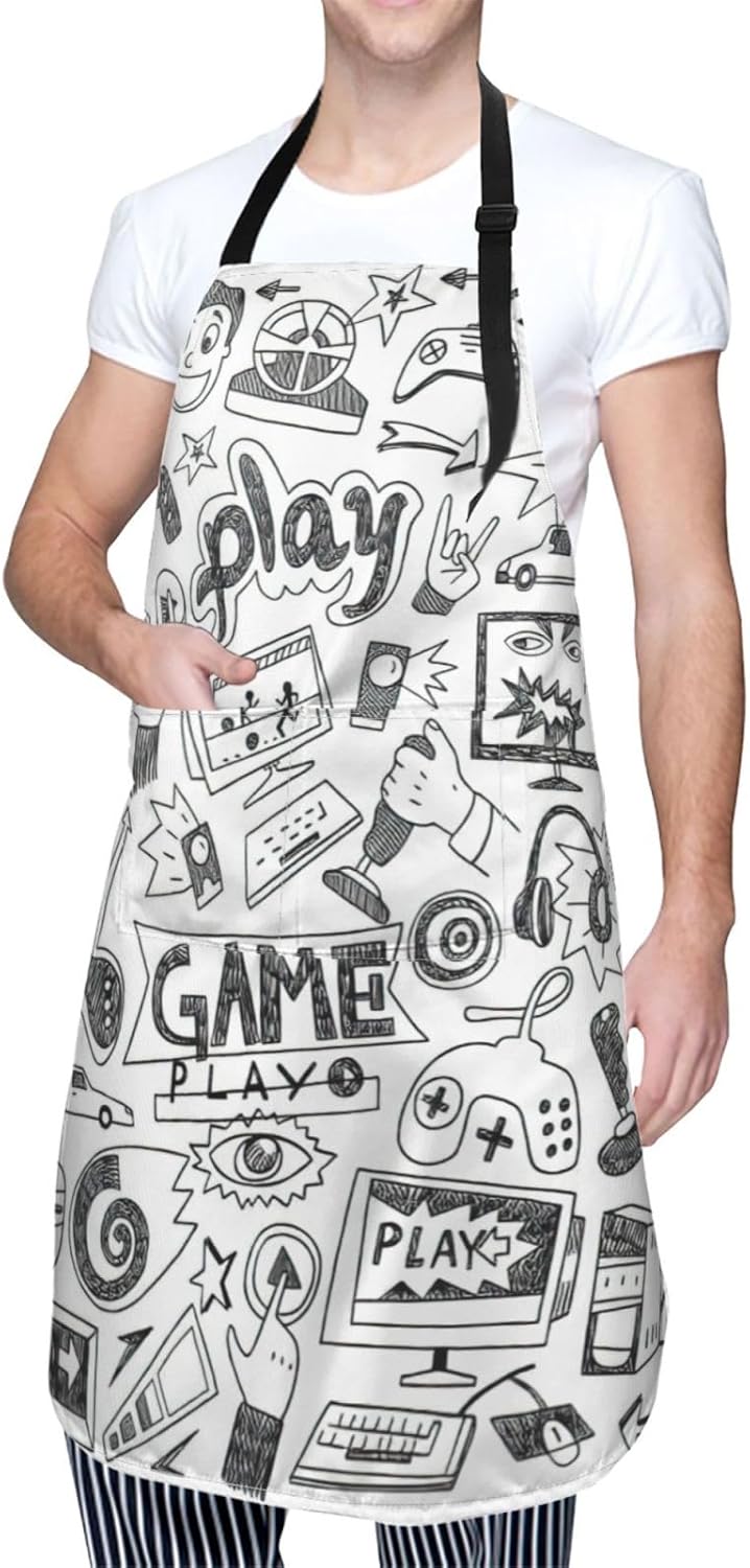 Video Game Boys Print 28x33 In Adult Kitchen Apron with Pockets Versat