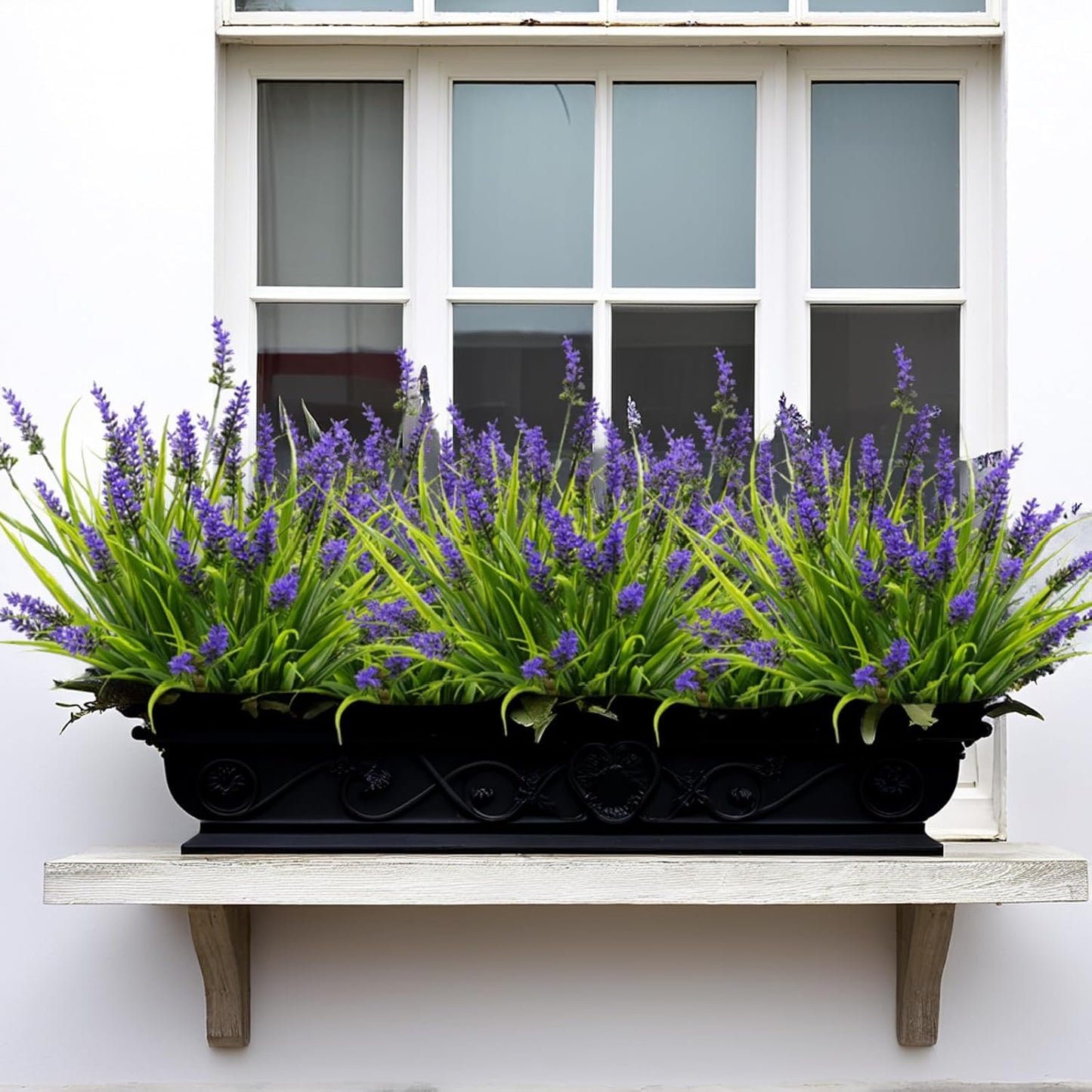 24 Bundles Artificial Lavender，Plants, Outdoor Fake Plants Spring Grass with Flowers for Pot UV Resistant Garden Decor for Garden Patio Hanging Planter Pathway Front Porch Purple