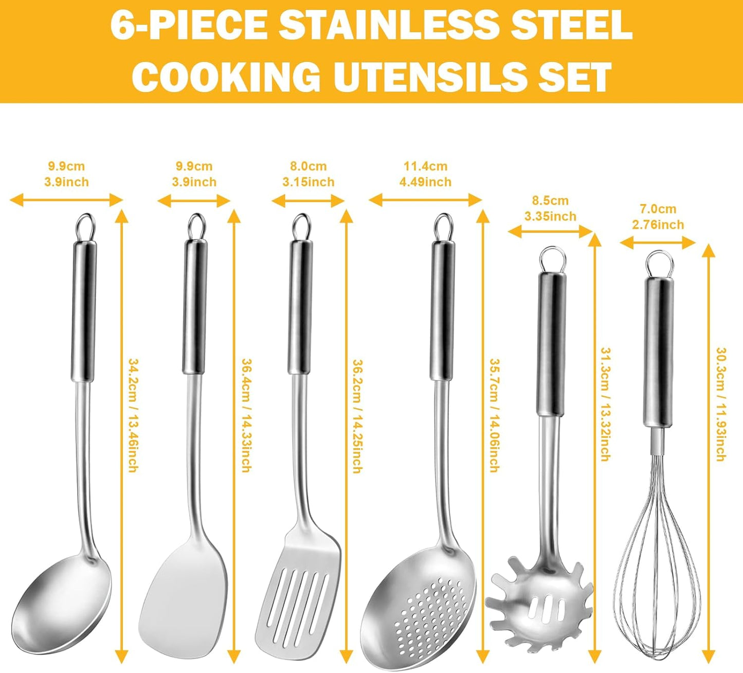 6-Piece Kitchen Cooking Utensils Set, Stainless Steel Kitchen Utensils