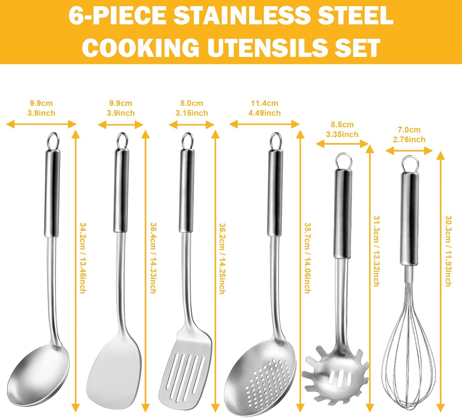 6-Piece Kitchen Cooking Utensils Set, Stainless Steel Kitchen Utensils