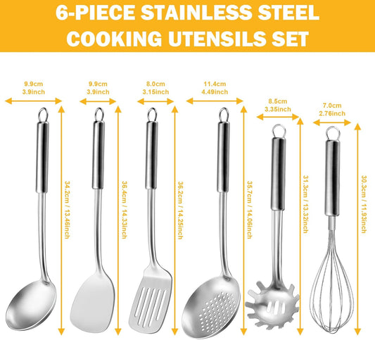 6-Piece Kitchen Cooking Utensils Set, Stainless Steel Kitchen Utensils