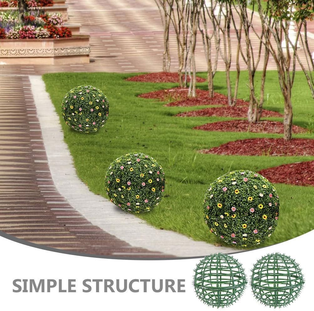 Amosfun 2Pcs Artificial Topiary Ball Frames 7.87 Inch Plastic Flower Arrangement Ball Stand Decorative Grass Rack for Garden Wedding Party Home Decor