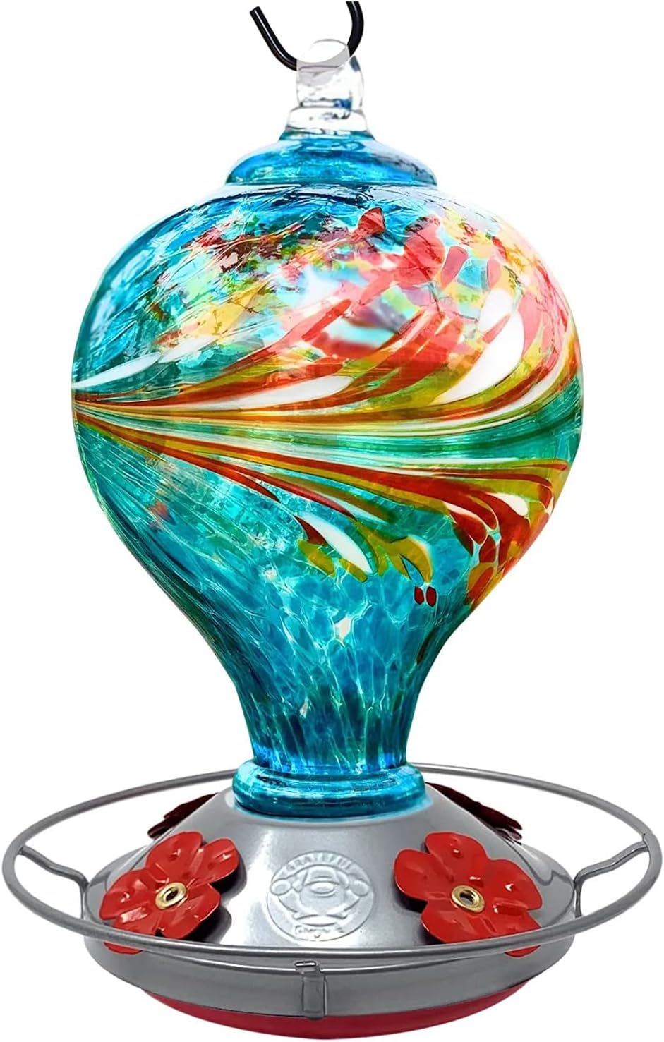 Hummingbird Feeder by Grateful Gnome - Large Hand Blown Stained Glass 