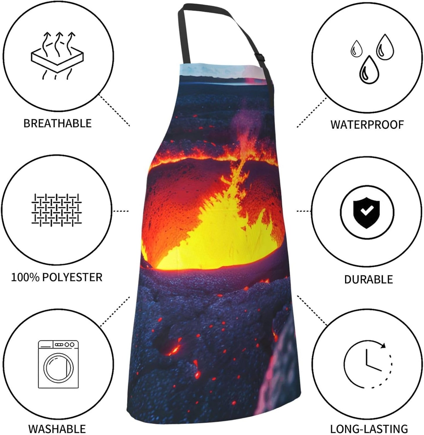 YANYU Kilauea Volcano Print 28x33 In Kitchen Apron Stylish Chef Apron with Pockets for Cooking Baking Painting