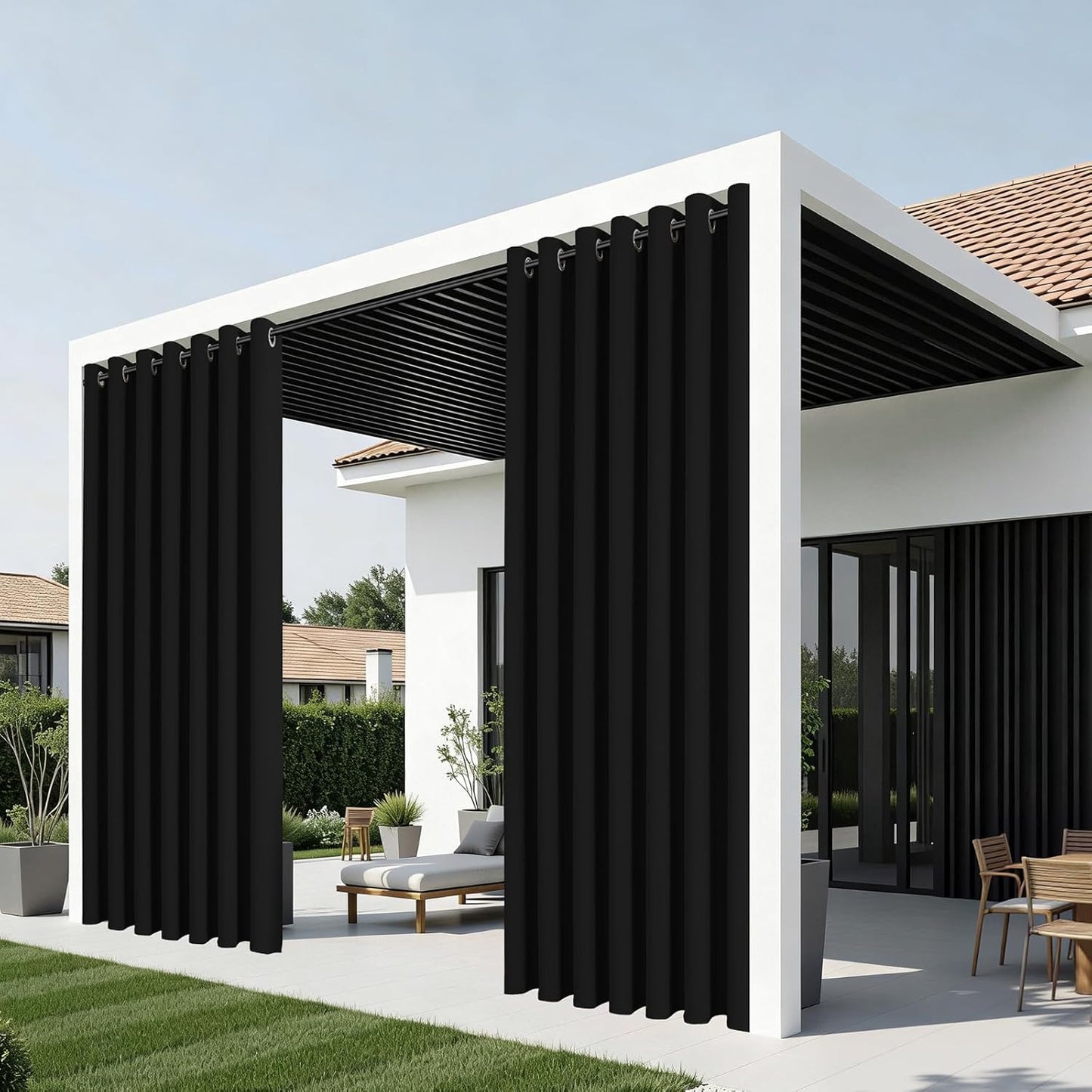 Joydeco Blackout Patio Sliding Door Curtains 84 Inches Long, Grommet Privacy Room Divider Curtains, Extra Wide Thermal Blackout Drapes for Bedroom Living Room (Black, 100Wx84L, 1 Panel)