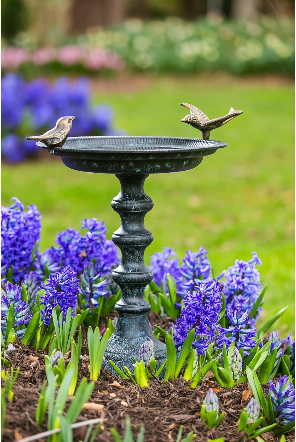 Evergreen Garden Hummingbird Bird Baths for Outdoors Heavy Duty | Metal Bird Bath Bowl with Stand | Ground Standing Bird Bath and Feeder for Garden Yard Deck