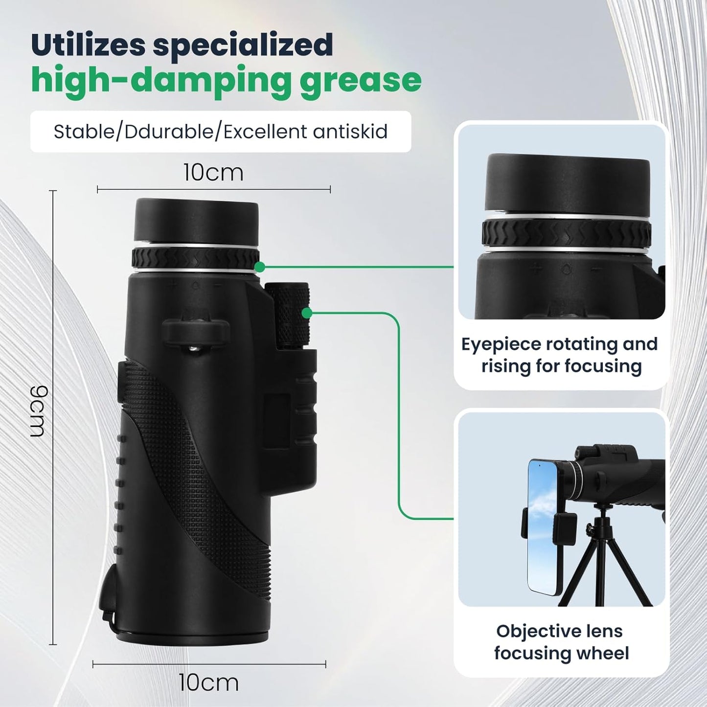 High Power 10x42 Monocular Telescope - Waterproof, Fogproof, Shockproof - Ideal for Bird Watching, Hunting, Camping, Hiking, and Wildlife Observation