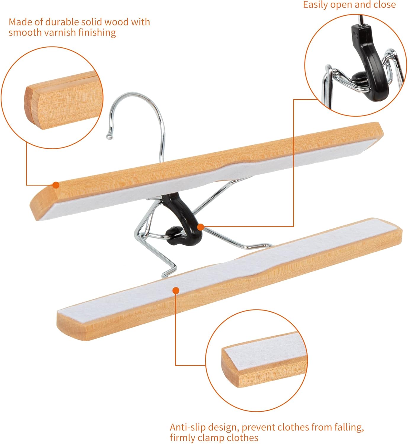 Amazon Basics Sturdy Wooden Pants Hangers - Natural, 10-Pack