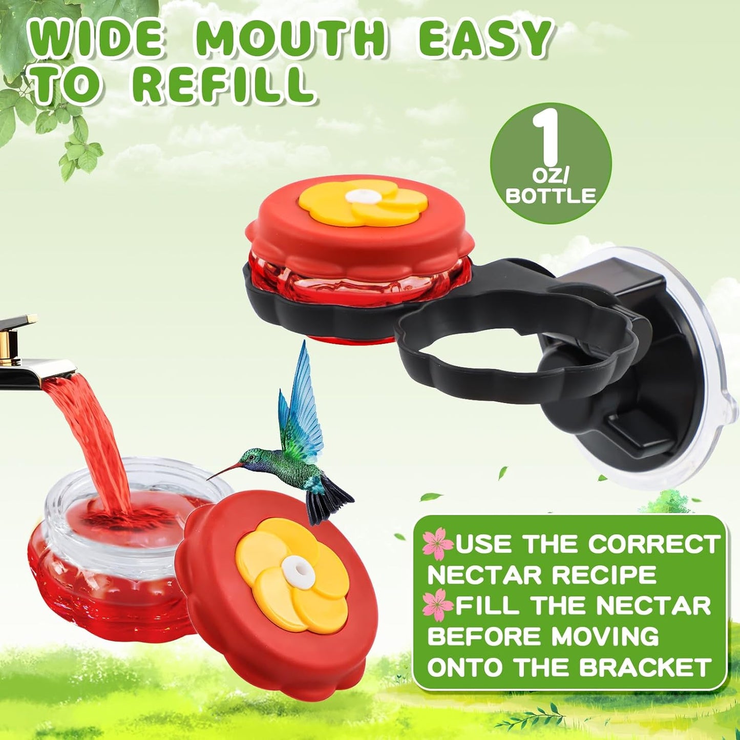 Gtongoko Set of 2 Handheld Hummingbird Feeders New Upgraded Mini Glass Style with Window Mount Suction Cup, Convenient for Outdoor Use & Window Display, Red