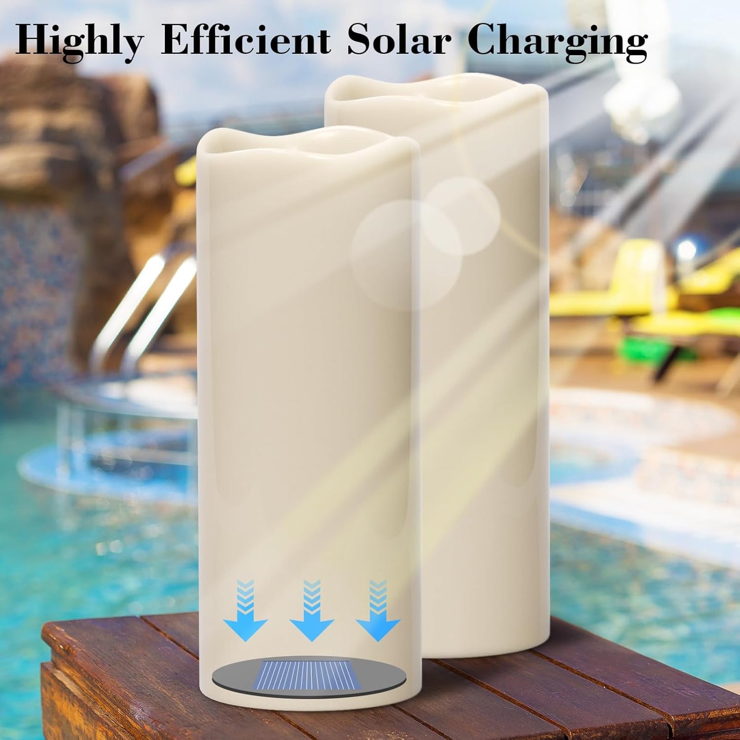 Large Solar Powered Candles, Outdoor Rechargeable Flameless Candles, Waterproof LED Light Candles Flickering for Lantern Garden Camping Patio Home Decor Dusk to Dawn 2 PCS 4" x10"