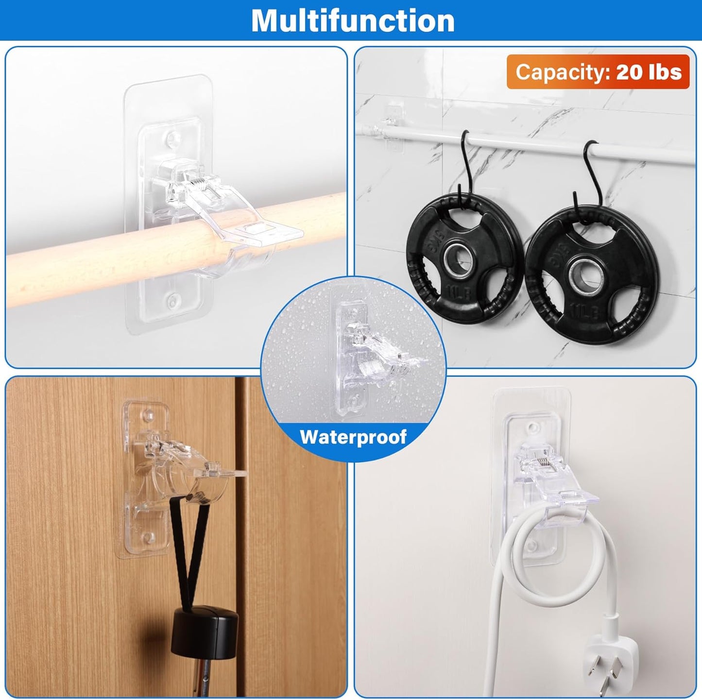 Antimbee 6-Pack No Drill Needed Curtain Rod Holders, Self Adhesive Rod Brackets for Smooth Walls, Multipurpose Nail-Free Stick on Curtain Rod Hooks, Screw Mount Curtain Hangers for Textured Surfaces