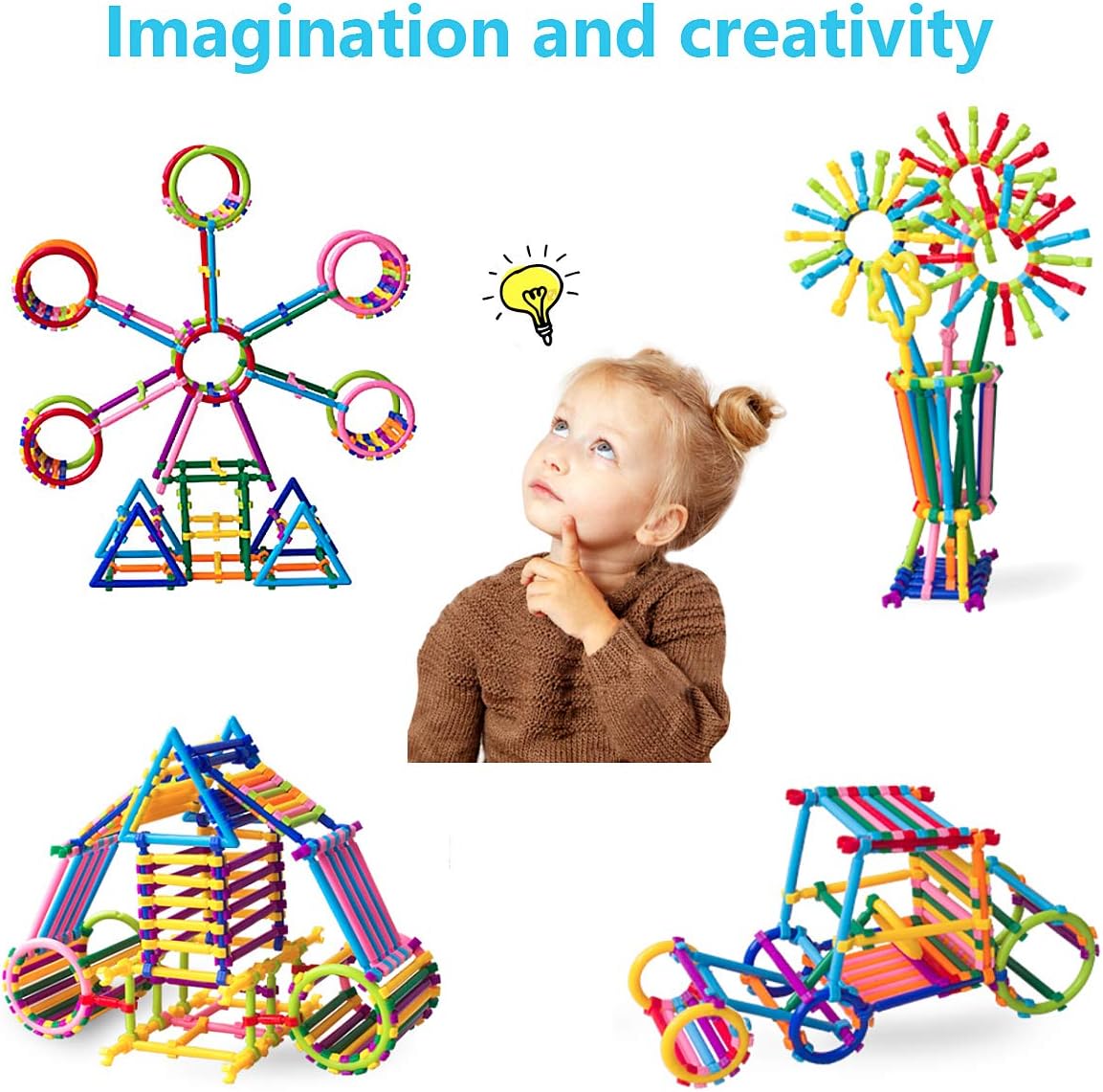 Juboury 1054Pcs Building Toy Building Blocks Bars Different Shape Educ