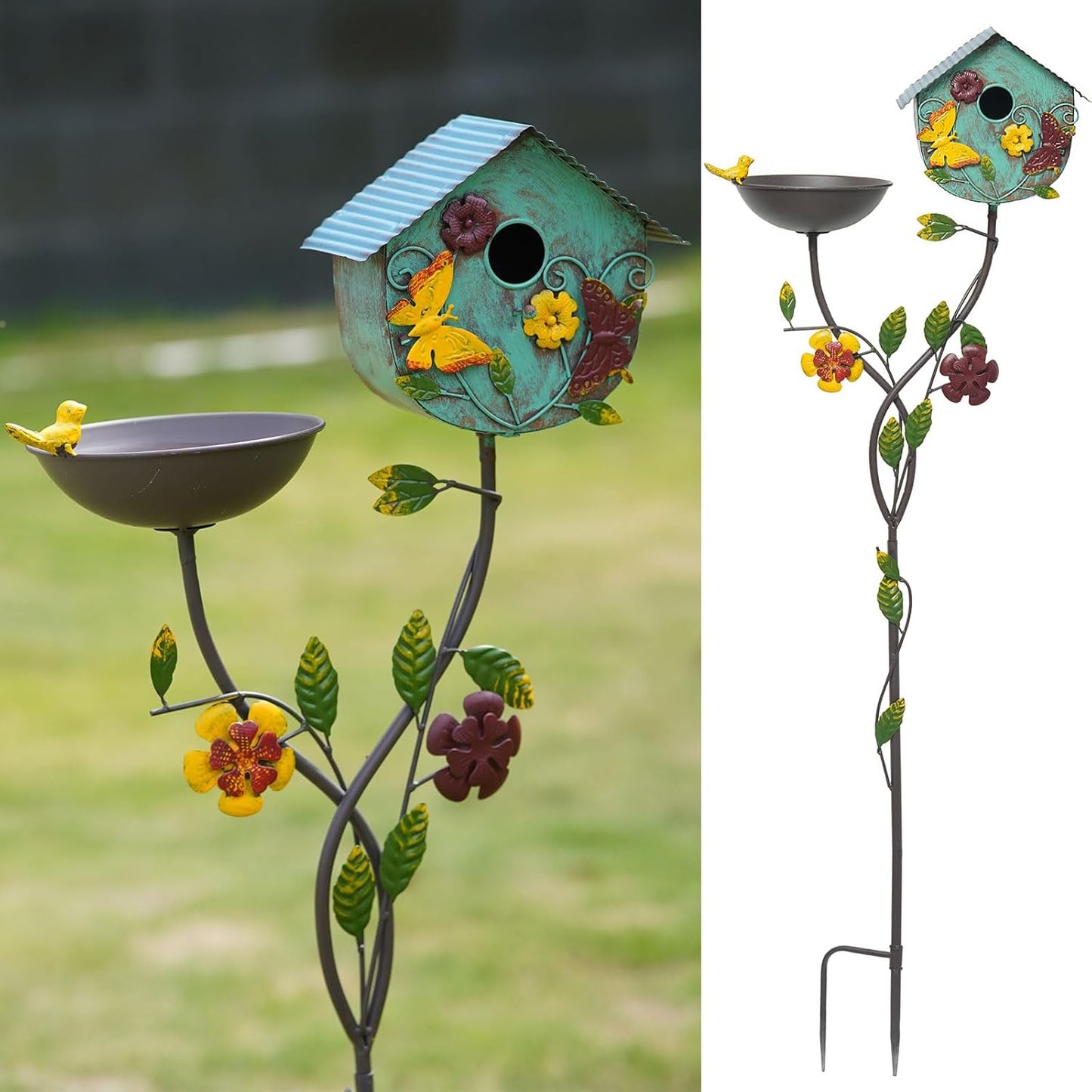52" H Bird Baths for Outdoors,Metal Bird Bath Bowl,Birdhouses for Outdoors with Pole,Birdhouses for Outdoors,Garden Yard Decor