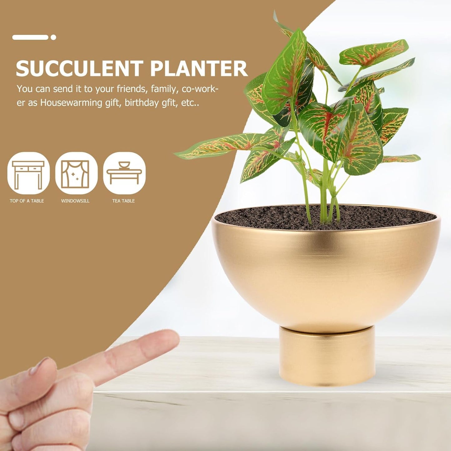 Metal Decorative Vase Small Gold Metal Planter Bowl Shape Vintage Styl