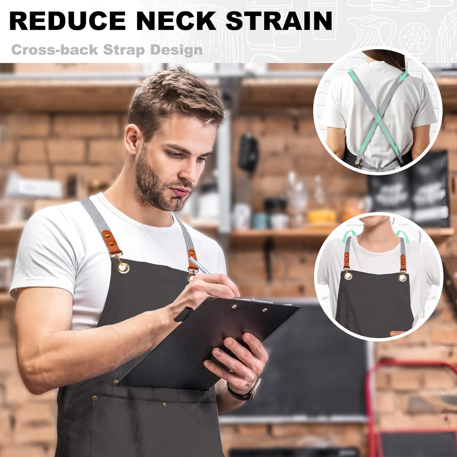 chef apron bib tool apron for man woman cross back straps with 4 pocke