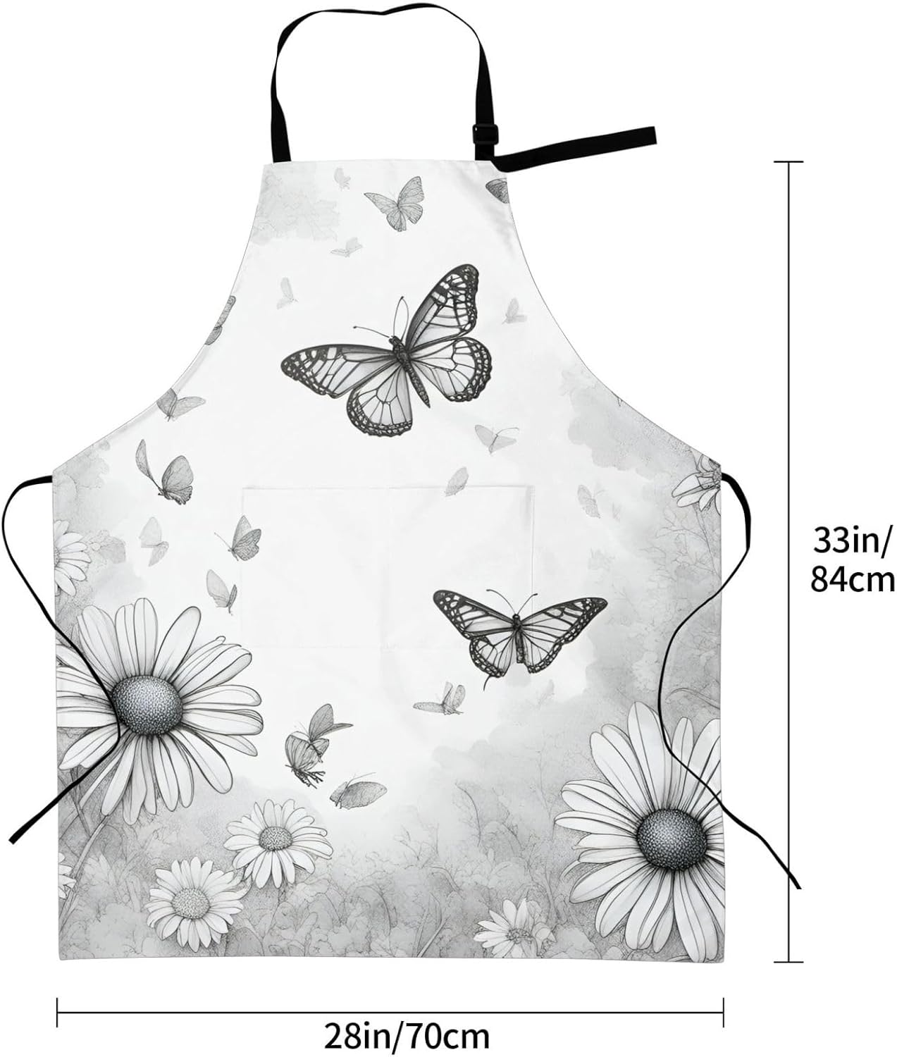 YANYU Butterfly Daisy Print 28x33 In Kitchen Apron Stylish Chef Apron with Pockets for Cooking Baking Painting