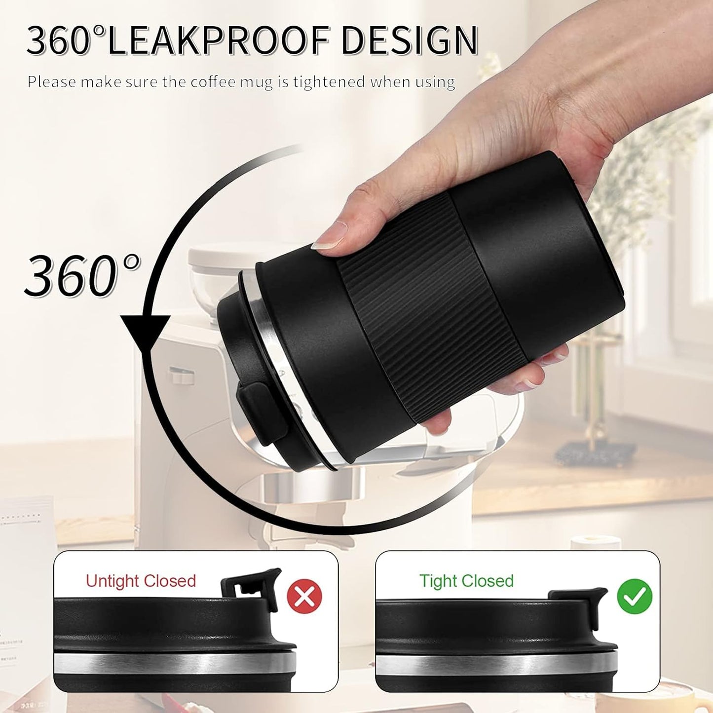 YINBAOGE Insulated Travel Coffee Mug, Spill & Leak Proof, Portable To 