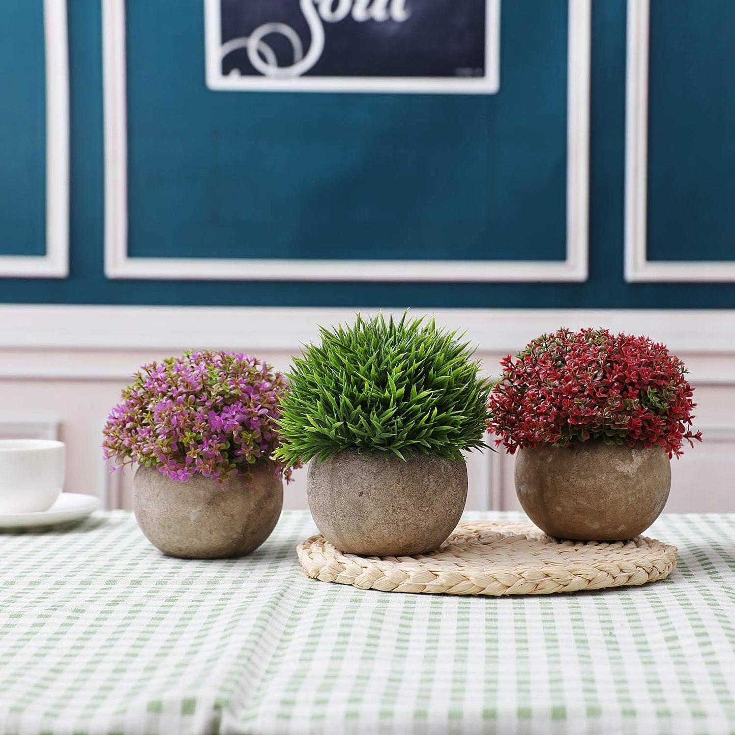 T4U Plastic Artificial Plants Fake Plants with Pots Decorative Colorful Lifelike Flower for Home/Office Decor Pack of 3