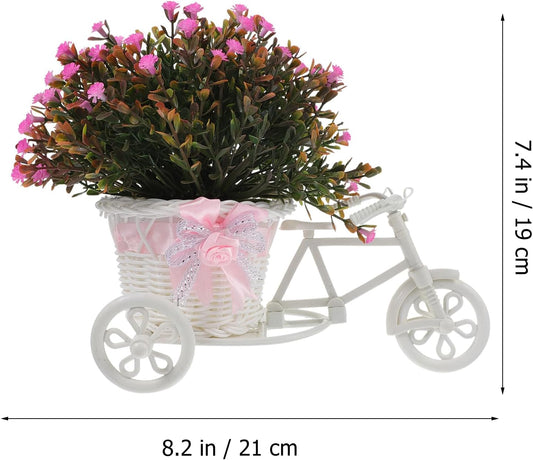 GANAZONO Artificial Potted Plant Bicycle Faux Bonsai Decor for Home Office Desk Decoration Easy Maintenance Mini Fake Flower Pot Stand Ideal for Wedding Party and Indoor Display