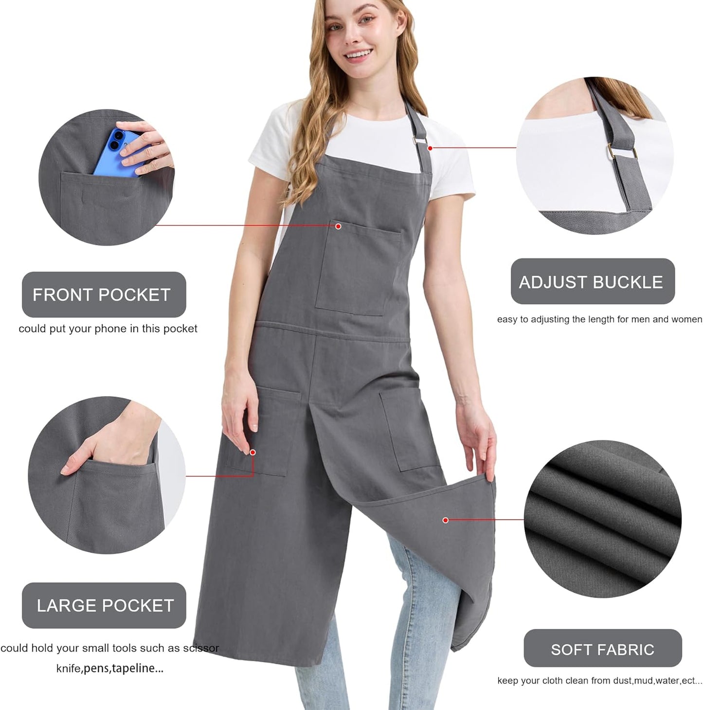 Molaxhome Split Apron with 3 Pockets,Unisex Pottery Apron with Adjusta