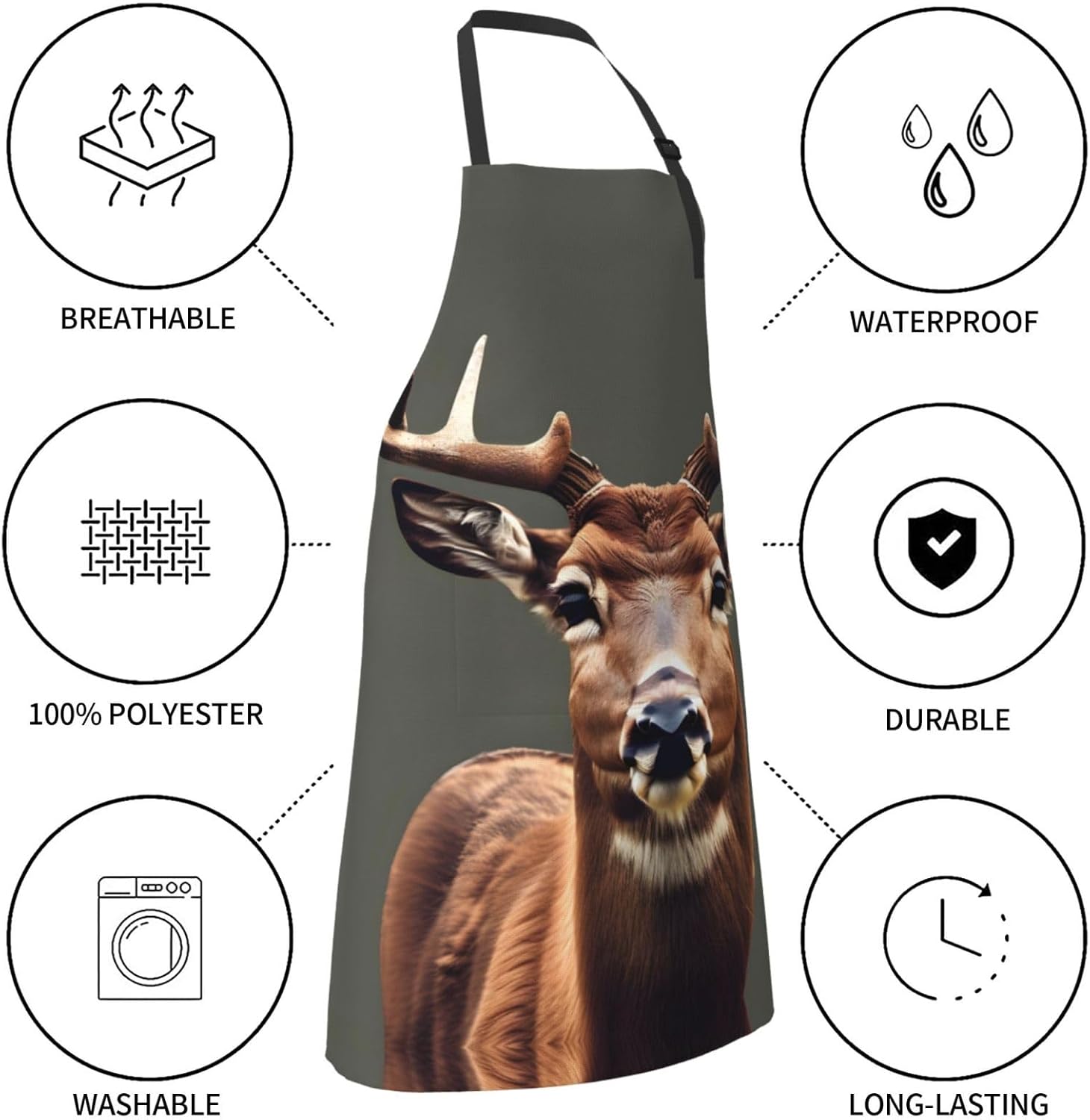 Beauty Deer Print Laundry apron 28x33 In Waterproof Kitchen Apron with