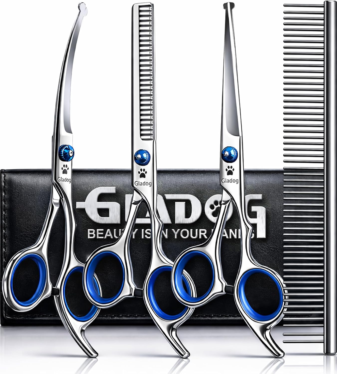 GLADOG Professional 5 in 1 Dog Grooming Scissors Set with Safety Round