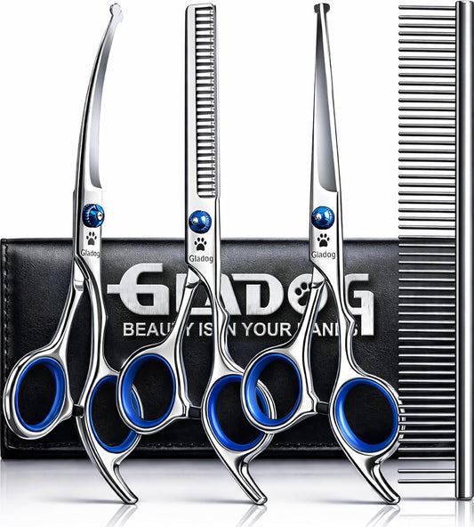 GLADOG Professional 5 in 1 Dog Grooming Scissors Set with Safety Round